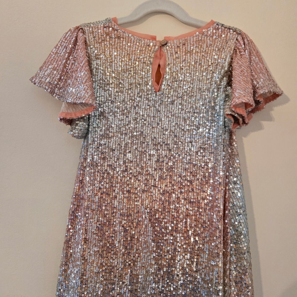 Next Kids‎ Pink Silver Ombre Sequin Party Dress Flutter Sleeve 6yrs K89-849-088 - Picture 5 of 8